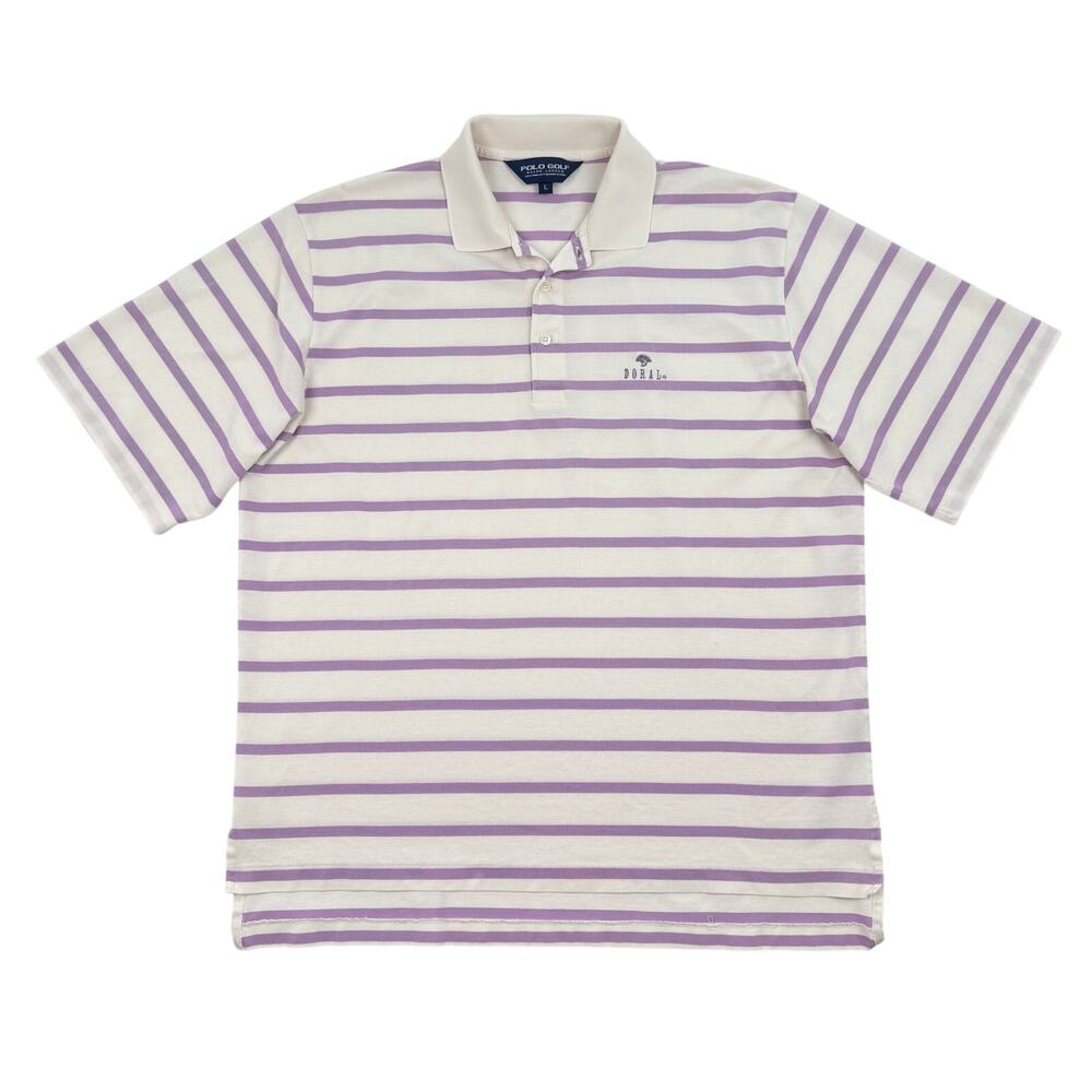 Polo Golf Ralph Lauren Stripe Polo Shirt Large Pima Cotton Lavender Off-White